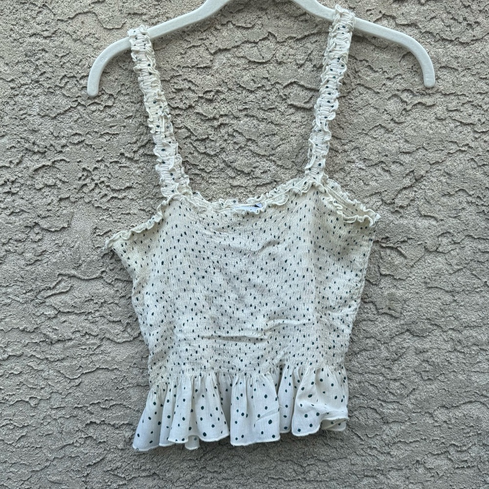 Patrons‎ of Peace Shirred Peplum Top Off White and Blue Sz L